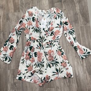 Roxy White and Green Floral Romper